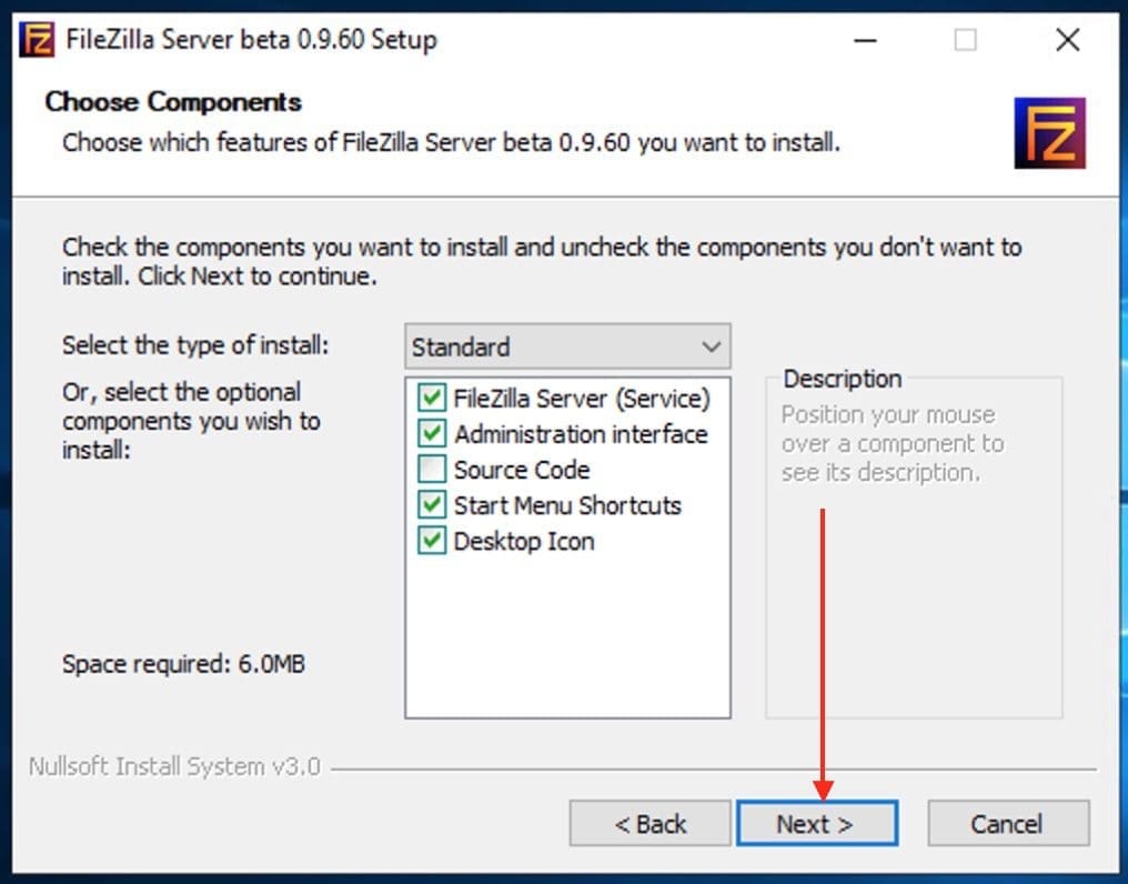 FileZilla Server installation