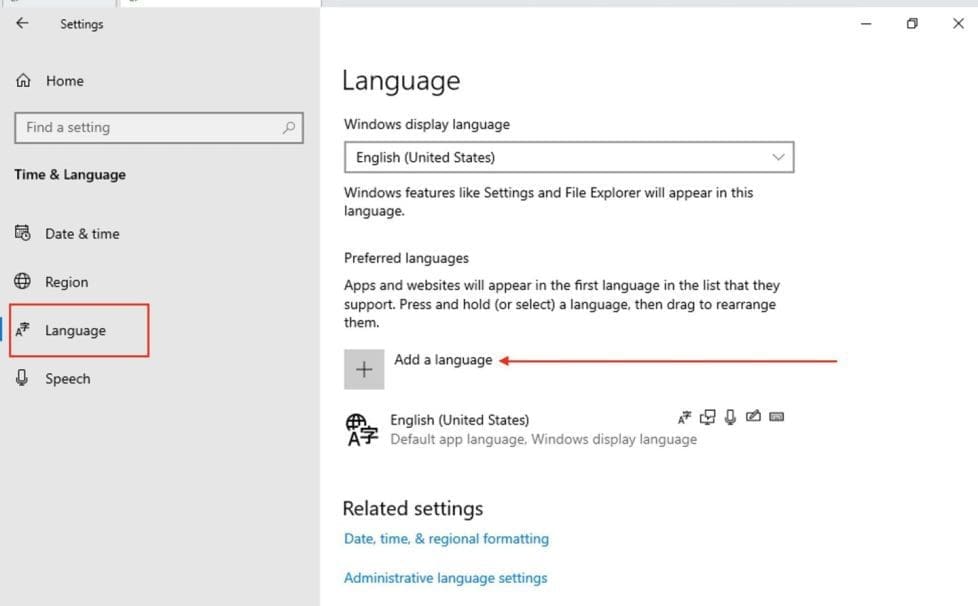 add language in Windows Server