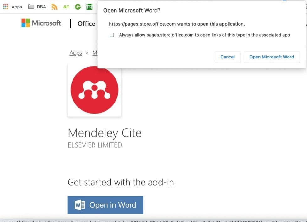 Click on open Microsoft Word to start add Mendeley cite on word