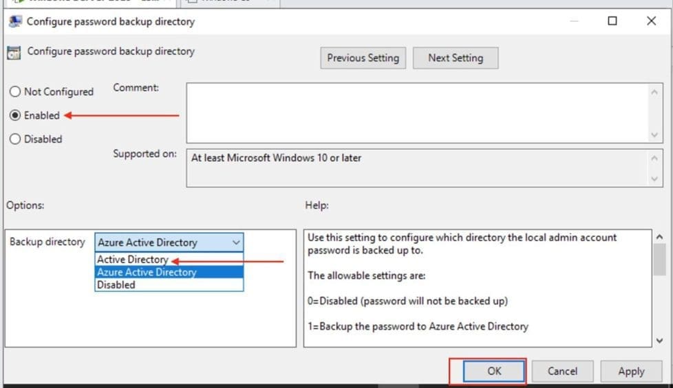 Configure Password BAckup Directory