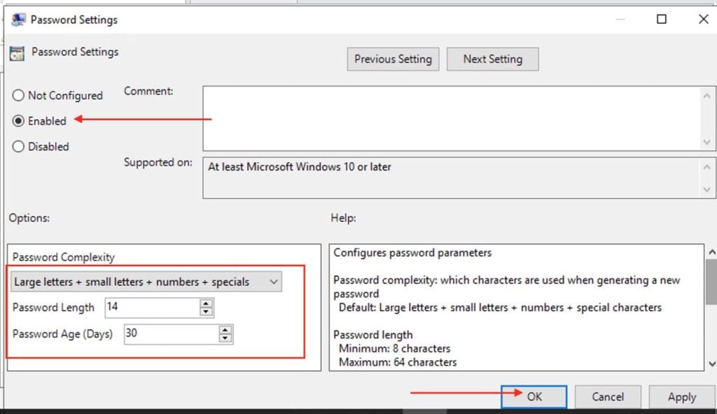 Enable Password Settings