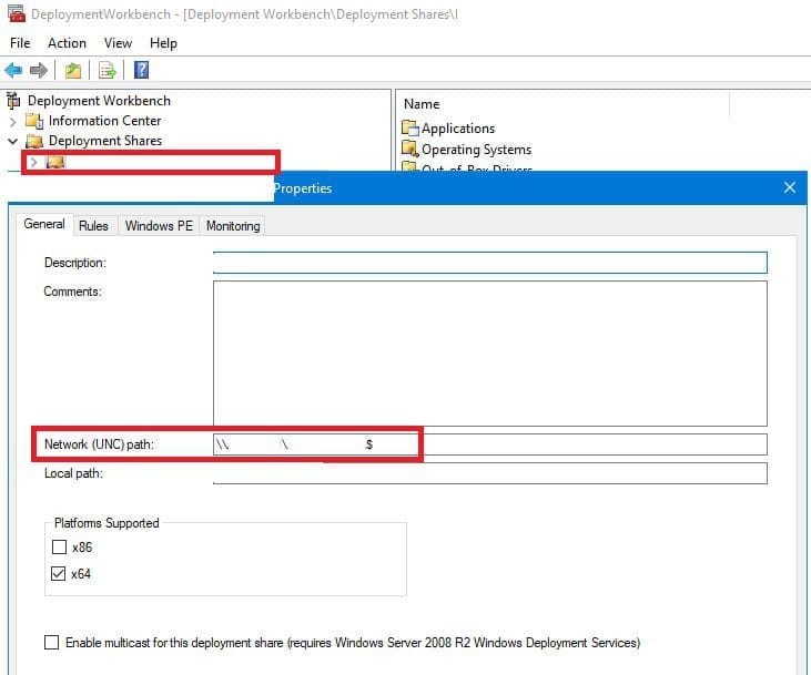 Deploymentshare properties