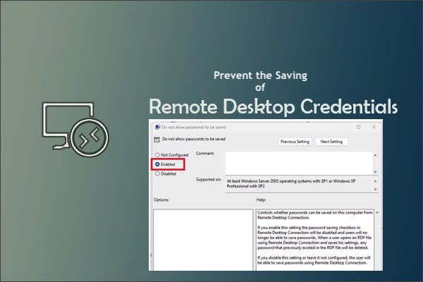 Prevent the saving of RDP Credentials