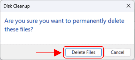 Click Delete files to remove thumbnails cache