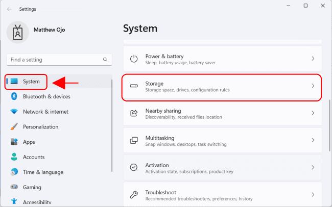 Click Storage to open storage usage