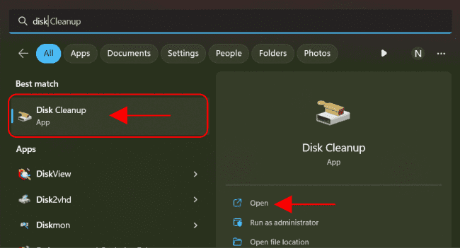 Open disk cleanup tool