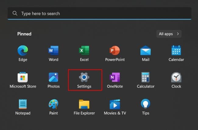 Open system settings