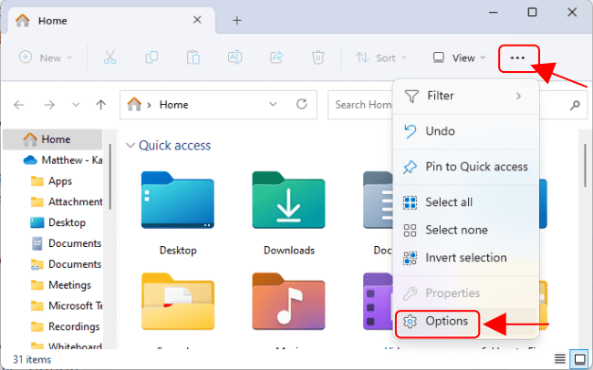 Open the file explorer option tab