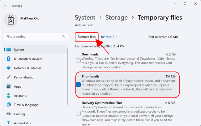 Remove thumbnails cache