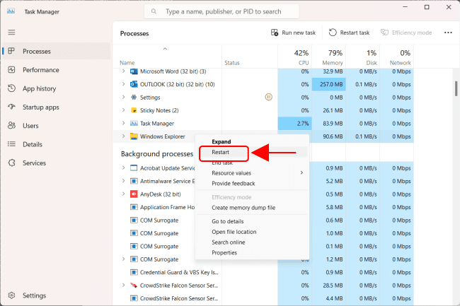 Restart Windows explorer