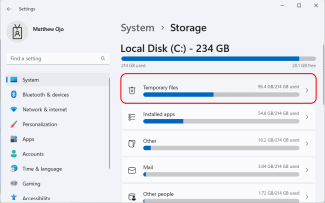 Select temporary files