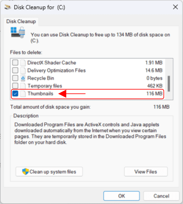 Select thumbnails item to clear