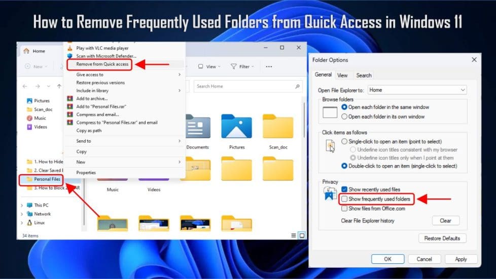 Remove Frequently Used Folders from Quick Access in Windows 11