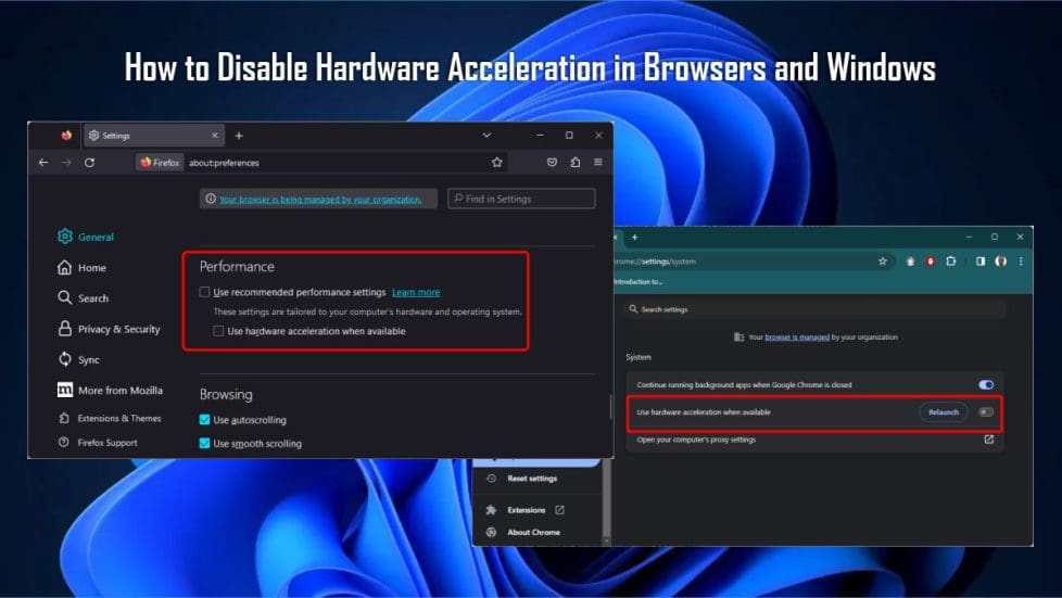 Disable Hardware Acceleration in Browsers and Windows