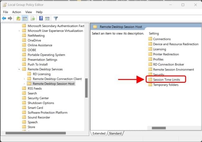 Navigate to Session time limits policy