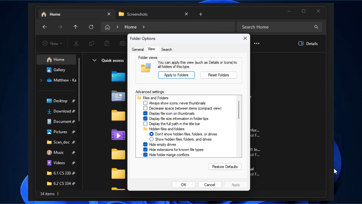 Reset folder view settings on File Explorer for Windows 11 and 10