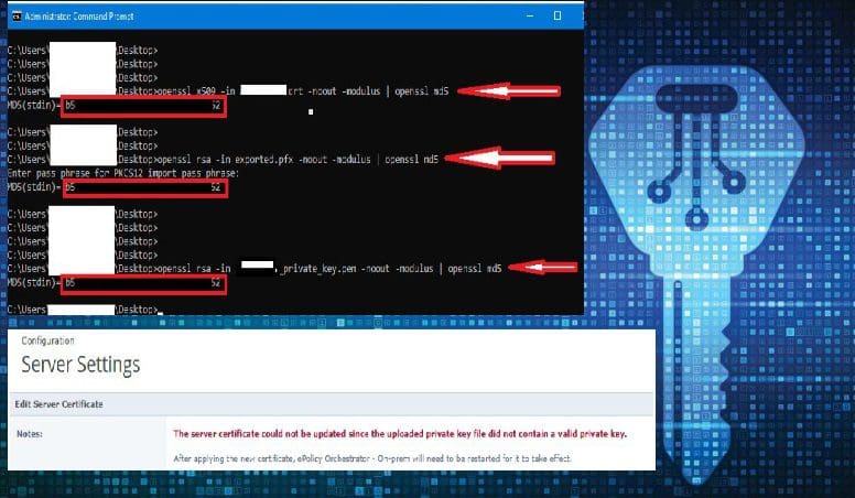 Certificate does not contain the private key