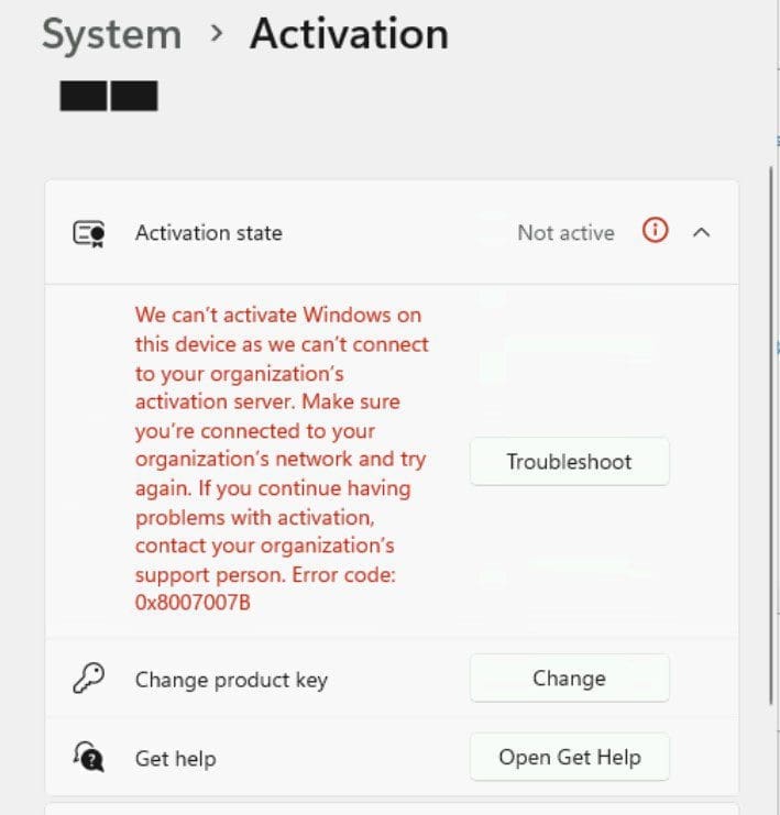 cannot connect to your organisation